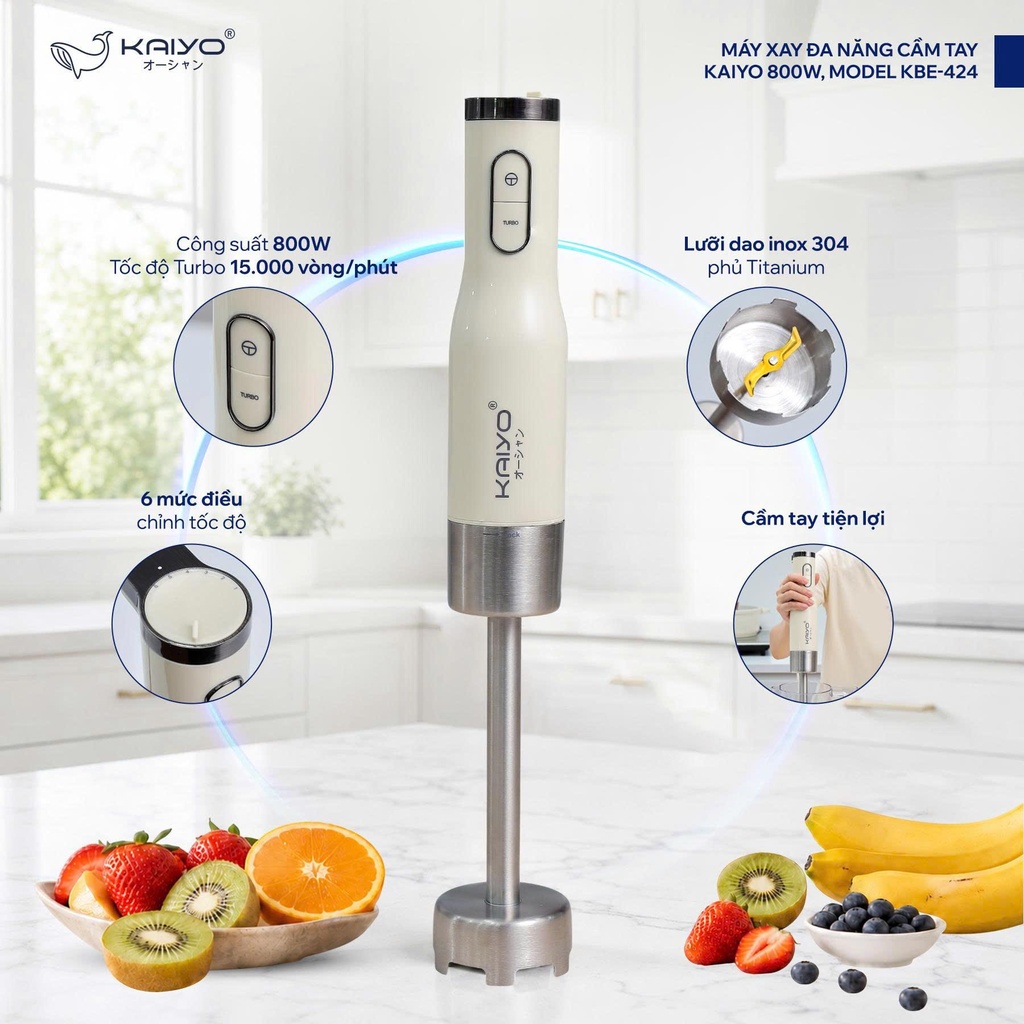 Máy Xay Đa Năng Cầm Tay Kaiyo 800W, Model KBE-424