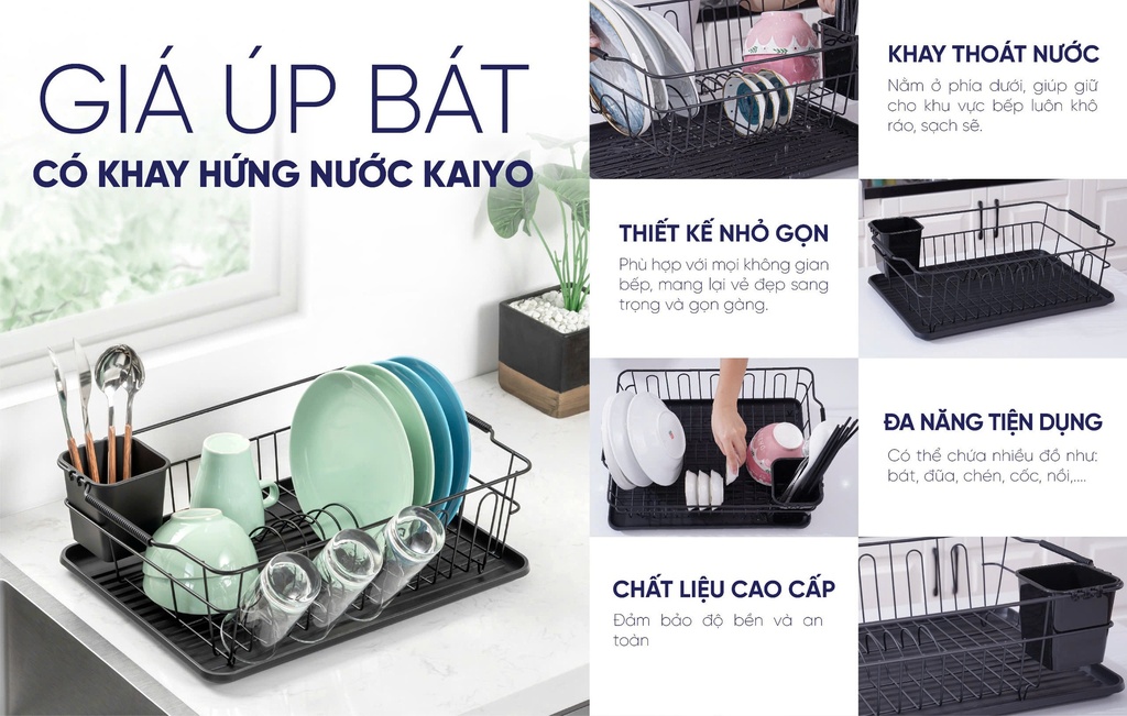 Giá Úp Bát Có Khay Hứng Nước Kaiyo, 45,4 X 32.3 Cm