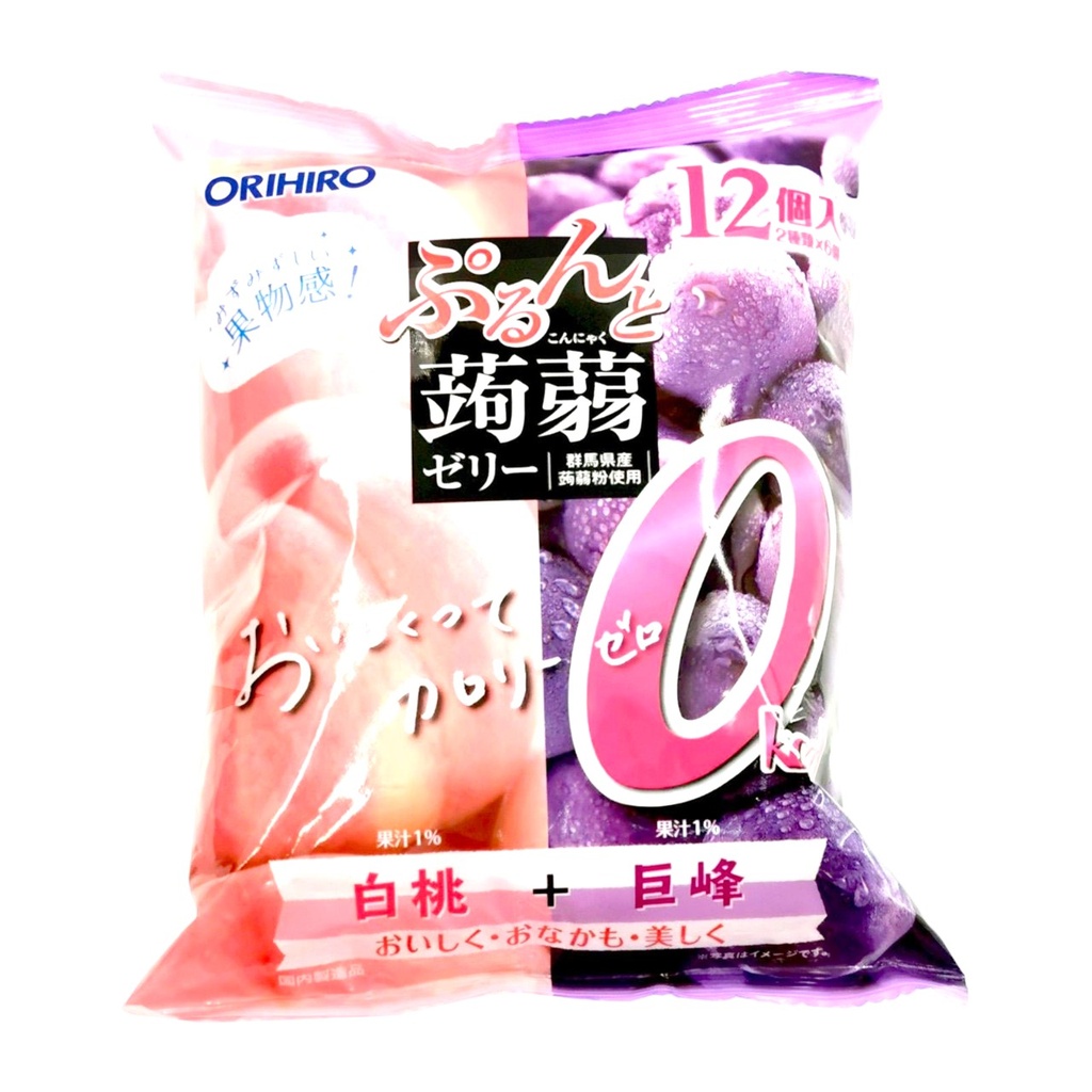 Thạch Trái Cây Orihiro Vị Đào Và Nho Tím 12 Gói 216g