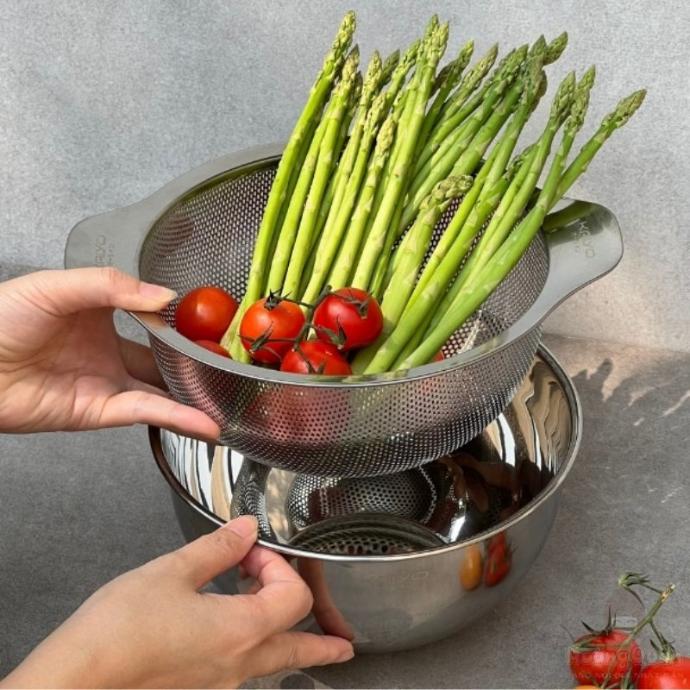 Bộ Tô Trộn Và Rổ Inox Kaiyo Size 20Cm