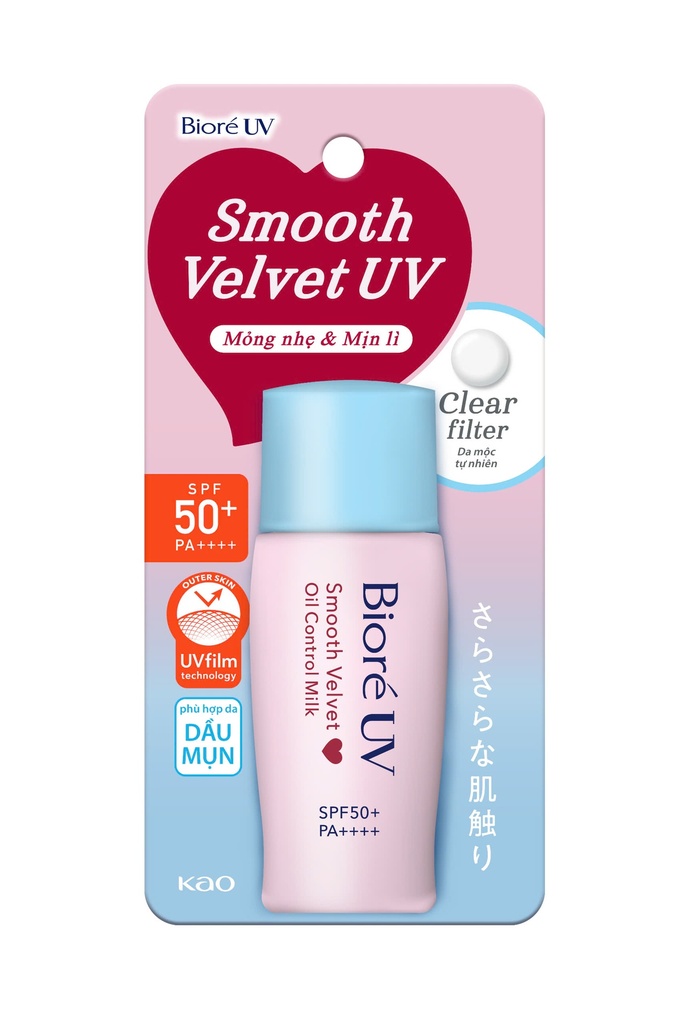 Sữa Chống Nắng Bioré Kiểm Soát Bóng Nhờn Smooth Velvet Oil Control Milk SPF50+ PA++++ 30ml (Nắp XD)
