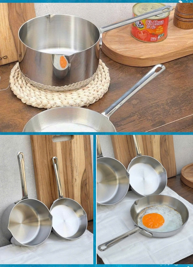 Chảo Đúc Inox 3 Lớp Đáy Liền Tri-Ply Kaiyo, Mini Size 14Cm