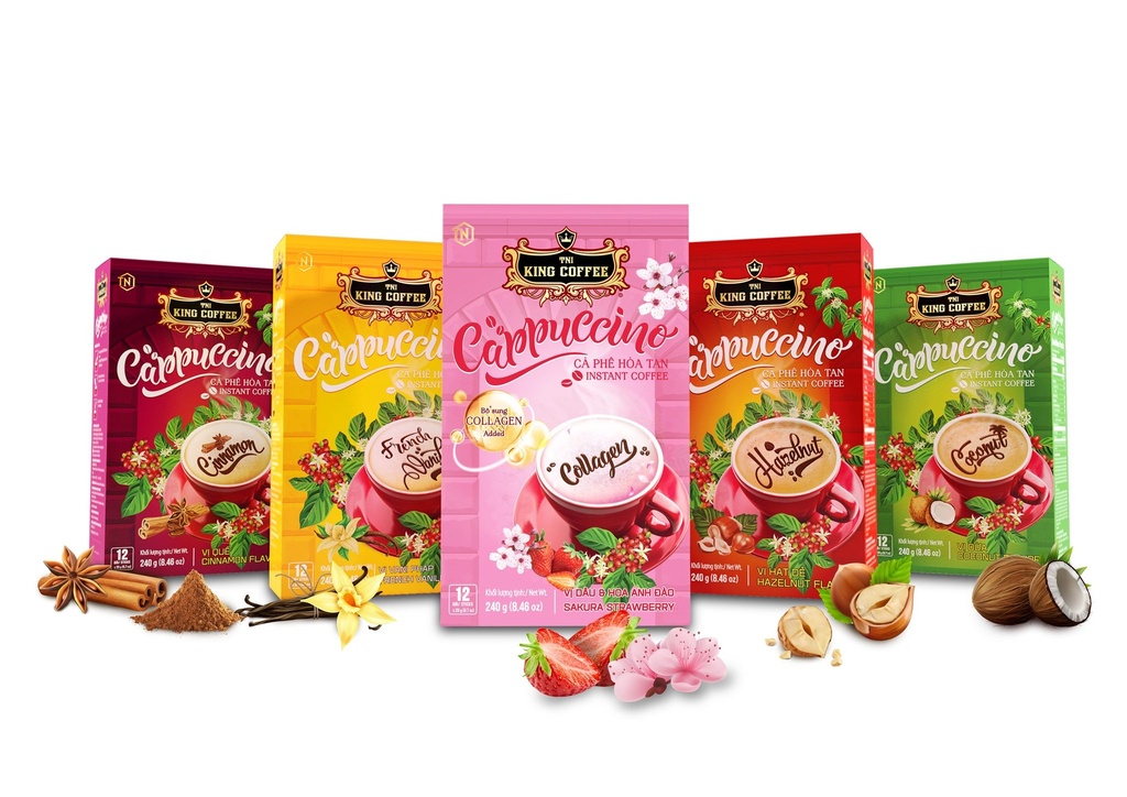 King Coffee Cappuccino Vị Dâu & Hoa Anh Đào 240g