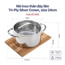 Nồi Inox Thân Đáy Liền Tri-Ply Silver Crown, Size 24Cm