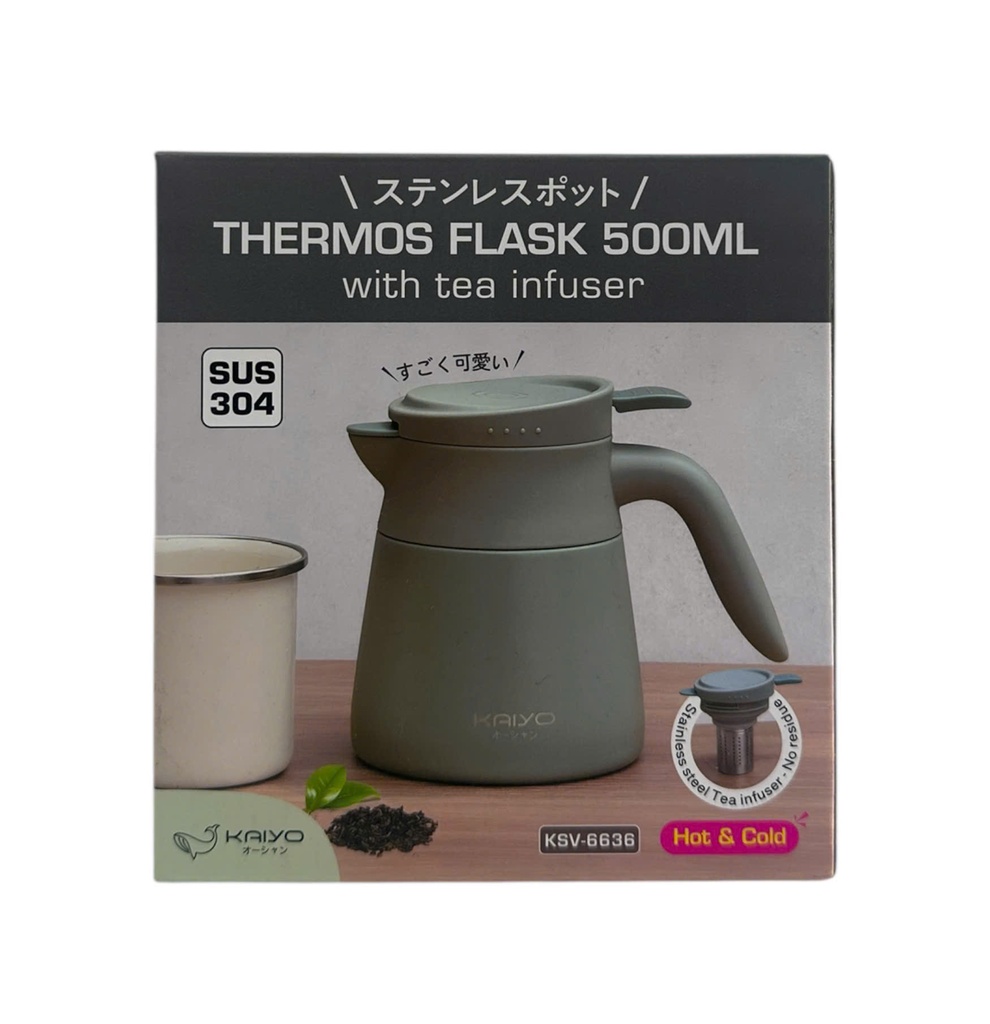 Bình Giữ Nhiệt 2 Lớp Có Lõi Lọc Trà Inox Kaiyo Màu Xanh 500ml