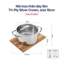 Nồi Inox Thân Đáy Liền Tri-Ply Silver Crown, Size 18Cm