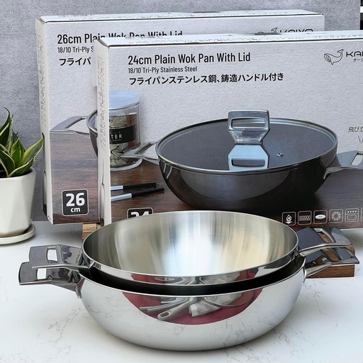 Chảo Đúc Inox 3 Lớp Đáy Liền Sâu Lòng Tri-Ply Kaiyo 24cm (2 Tay Cầm)