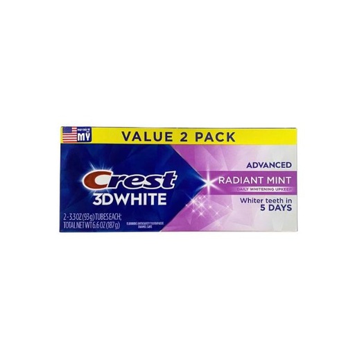 Combo 2 Kem Đánh Răng Crest 3D White Advanced Radiant Mint 187g
