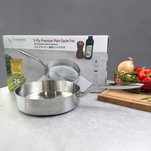 Chảo Inox 316 Liền Khối 5-Ply Premium Kaiyo - Thành Cao, Size 26Cm