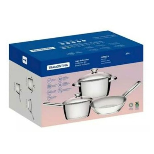 Set 3 Món Nồi Chảo Thép Không Gỉ Tramontina IH