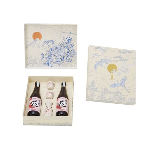 Hộp Đựng 2 Rượu Sake 720ml Vạn Phúc Trắng (Bình + 2 Ly + Túi Giấy)